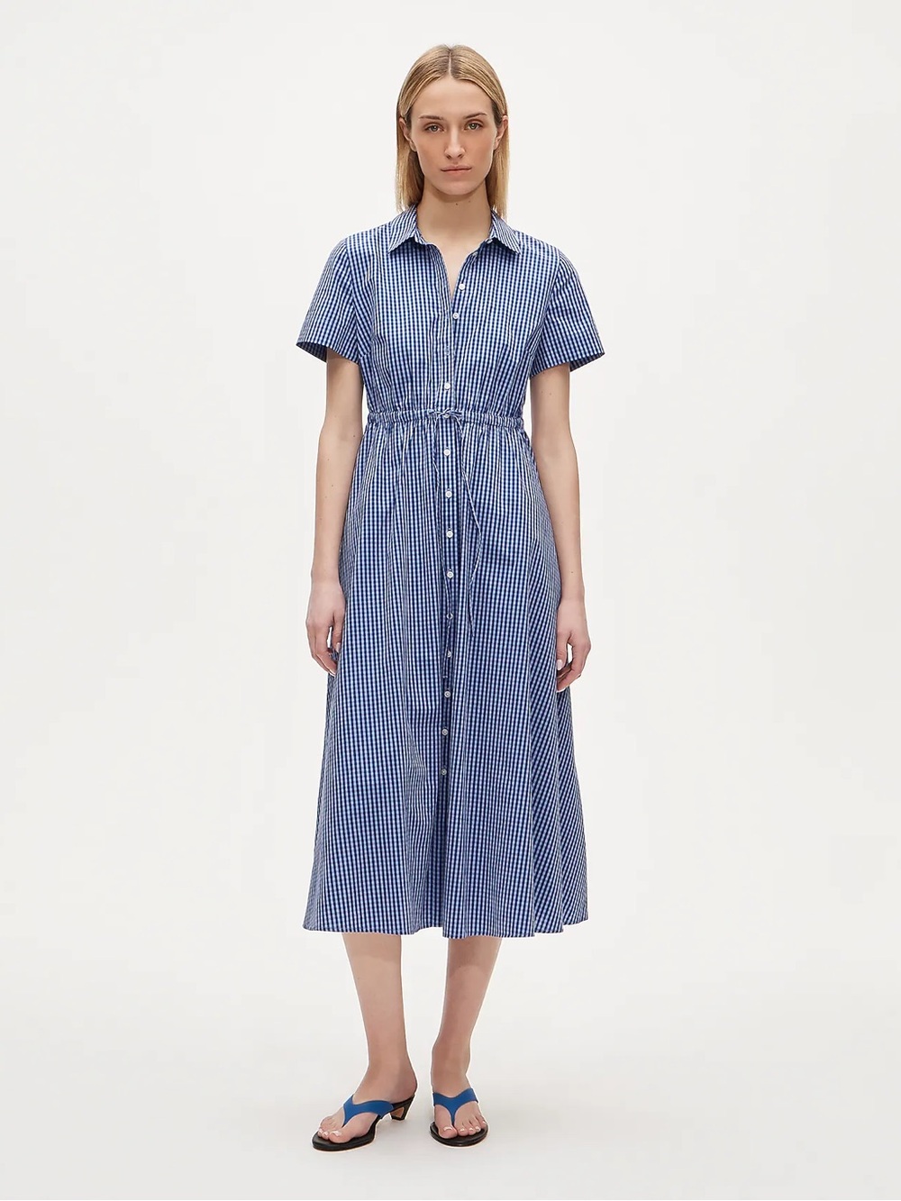 Cerise shirt-dress in gingham cotton poplin
